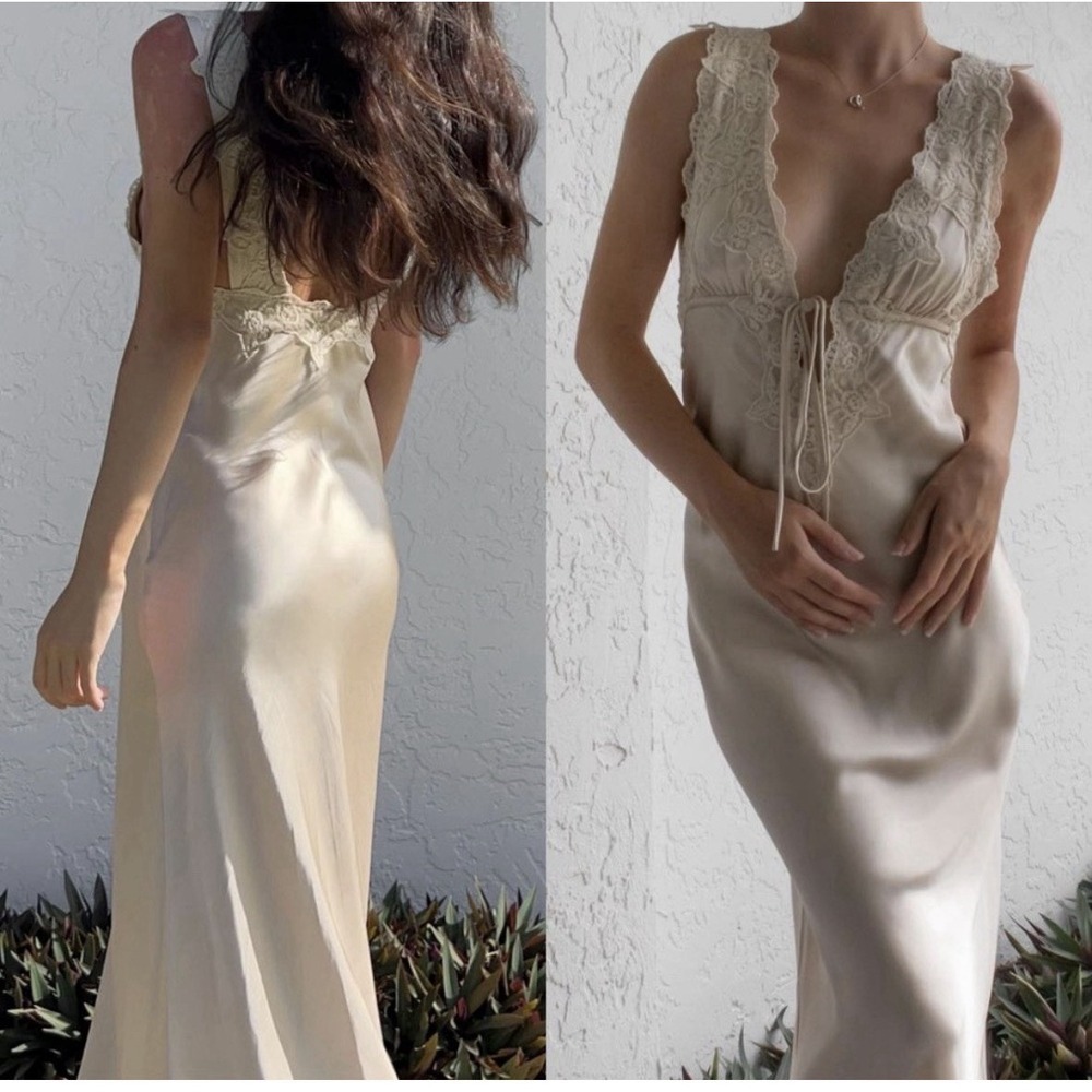 NWT Rumored Venice Slipdress Maxi Dress Women's Size Large Champagne Fairycore